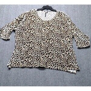 Leopard Animal Print Womens 3X Top Shirt  Black Tan 3/4 Sleeve Pullover Stretch